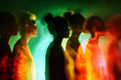 © ADDICTIVE STOCK - AI Generated Image Ghostly silhouettes of a diverse group of women in neon light
