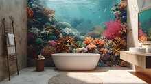 Turn Your Bathroom Into An Underwater Oasis With An Immersive Coral Reef Mural.