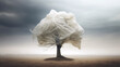 © ADDICTIVE STOCK - Solitary tree adorned with white fabric in a desolate landscape Generative AI image