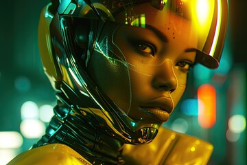 Wall Mural - Portrait of woman with futuristic helmet