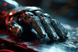 © ADDICTIVE STOCK - Futuristic robotic hand illuminated in blue light. Generative AI image