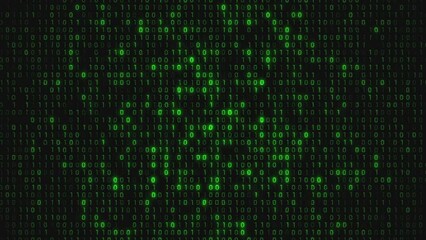 Realistic CRT Monitor styled green binary code motion background animation with digital glitch effect. This retro technology background is full HD and a seamless loop.