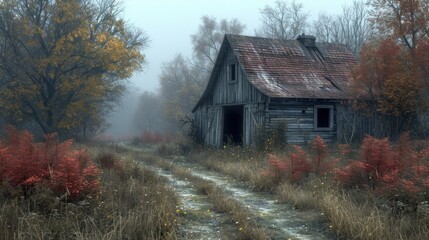 Wall Mural - red barn in autumn