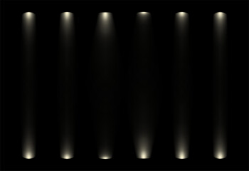 Poster - Theater show spotlight effect. Vector spot lightened stage background. White lamp glow in black concert studio. Night award scene.