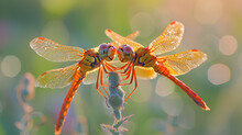 Red Dragonfly On Flower