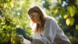 © Photocreo Bednarek - Young woman environmental scientist examining plants in forest