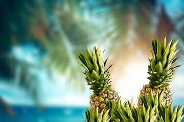 Wall Mural - Fresh ripe two pineapple fruits at farming.