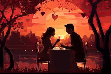 romantic dinner on valentines day illustration