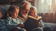 © petrrgoskov - Happy grandfather reading story book with grandchildren at home