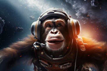 Wall Mural - A monkey in an astronaut costume in outer space. 