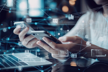 Hands using mobile payments Digital marketing.