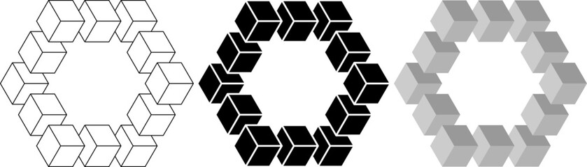 Hexagonal cube impossible shape set