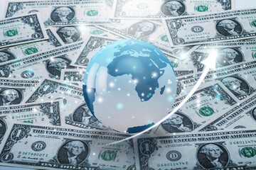 Wall Mural - Crystal globe and many currency money