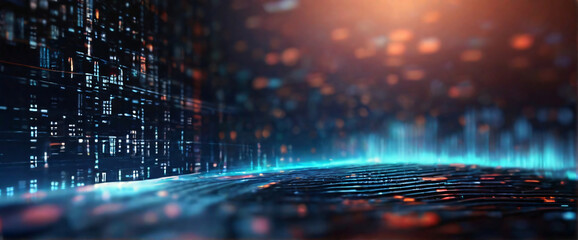 An abstract digital background with binary code and AI algorithms running in the background