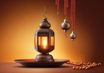 lamp ornaments, lantern properties decorated with attractive colors, charming candle light, the concept of Ramadan and Eid.