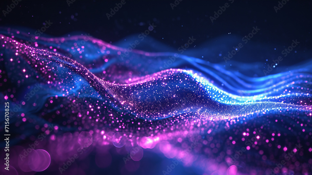 A captivating visual of sparkling particles and waves in brilliant pink ...