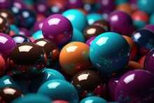 Colorful Glossy Spheres Scattered On A Dark Surface, With Reflections And Highlights, Depicting Diversity Or Celebration.