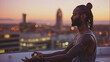 © boti1985 - yoga instructor leading a sunset session on a rooftop, surrounded by city lights