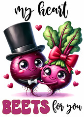 Wall Mural - Valentines day funny and cute card, food puns, beetroots couple