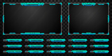 Live Stream Overlay Futuristic Black And Neon Blue Border Webcam Screen Frame And Stream Alert GUI Panels For Gaming And Video Streaming Platforms
