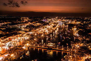 Canvas Print - Old Town Hoi An at Night.  Aerial Drone Photo