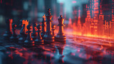 Fototapeta  - Chess competition Concept of Strategy business ideas, chess business concept with Stock candle charts hologram