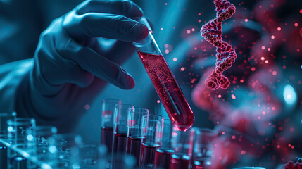 Wall Mural - doctor and medical assistant robot analysis and testing result of dna on modern virtual interface, s