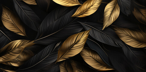Wall Mural - the gold leaf wallpaper has different colors and styles, in the style of conceptual digital art, tropical symbolism, high detailed, brown and black, shaped canvas, soft-edged