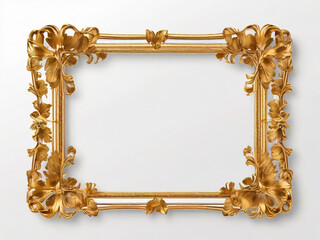 golden frame on white. Decorative gold vintage frame or border, Gold photo frame with corner line floral for picture .
