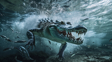 Wall Mural - crocodile in the river