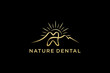 Mountain dental village clinic with sun shine element, luxury gold color, dentist icon symbol