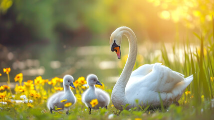 Canvas Print - Swan and Its Children