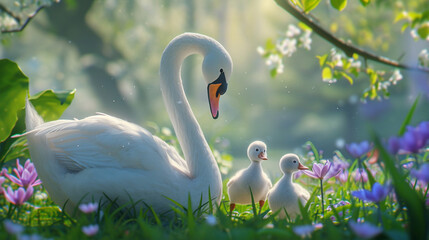 Canvas Print - Swan and Its Children