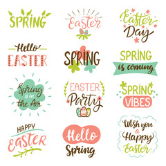 Canvas Print - Happy easter lettering. Spring festive holidays calligraphy elements collection. Prints for clothes or postcards, decorative neoteric vector set