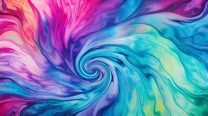 Swirl or Spiral pattern tie dye fabric in blue, green and magenta tones.