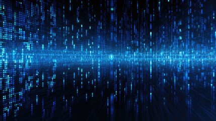 Blue Binary Data on Computer Screen. Cyber Code and Coding Communication in Digital Cyberspace