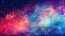 Triangle Based Colorful Galaxy Feel Abstract Background. Composition Of Triangles With An Crystal, Network Feel.