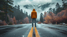A Man Is Standing On The Road