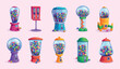 © ONYXprj - Vending machines sweets. Colored gum and candy in vending machines exact vector pictures collection