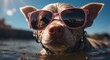 A cool canine basks in the sunny skies, donning stylish goggles as he takes a dip in the refreshing waters, proving that even our furry friends can rock the latest eyewear accessories