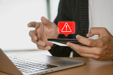 Fototapete - notice of a hacked system following a cyberattack on a network. compromised notion of information. online malware, cybercrime, and cybersecurity. Cybercriminals use hackers to steal information