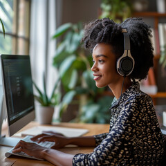 Female IT Programmer working on desktop computer