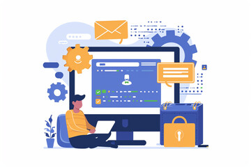 Wall Mural - A drawing of a user accessing a securely developed web application, Secure Software Development drawings, flat illustration