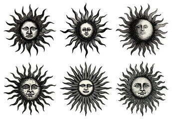 Canvas Print - Sun vintage engraving. Woodcut medieval ancient engrave suns faces for astrology astronomy alchemy tarot concepts