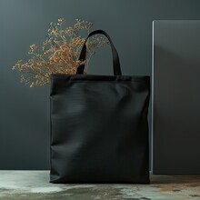 Black Tote Bag Mockup On A Solid Background