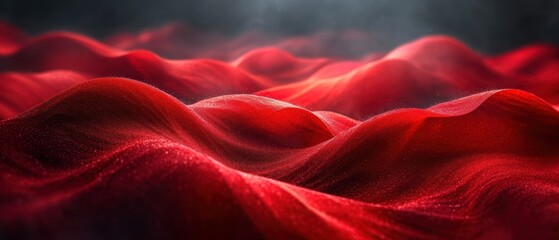 Canvas Print -  a close up of a red cloth with a light coming out of the middle of the image and a fog in the middle of the middle of the image, with a black background.