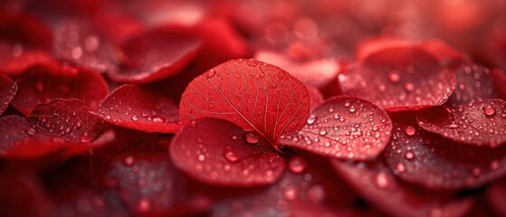 Wall Mural -  a close up of a bunch of red flowers with drops of water on the petals and the petals on the petals are red and the petals are covered with water droplets.