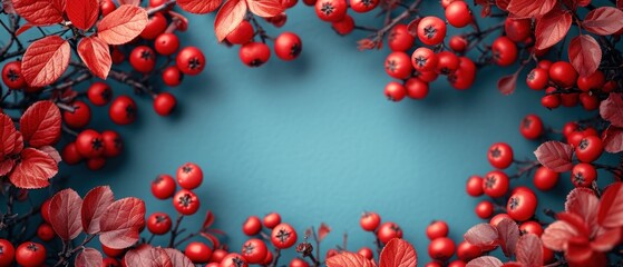 Sticker -  a blue background with a bunch of red berries in the middle of the frame and a blue background with red berries in the middle of the frame and red berries in the middle.