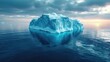  a large iceberg floating in the middle of a body of water with a cloudy sky above it and a few icebergs floating in the middle of the water.
