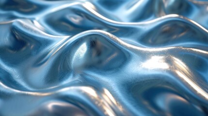 Wall Mural -  a close up view of a shiny surface with a wavy design on the surface of the surface of the surface is blue and there is also a blurry pattern on the surface.